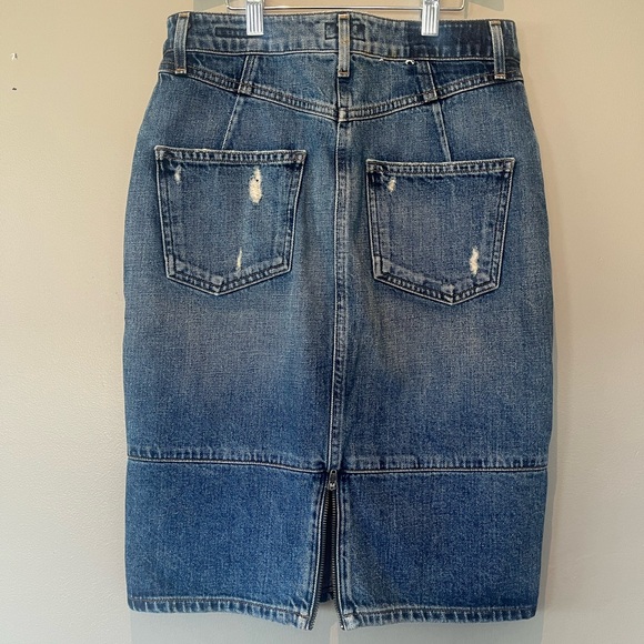 AGOLDE “amie” heavy distressed denim pencil skirt button fly zip front like new - Picture 6 of 9